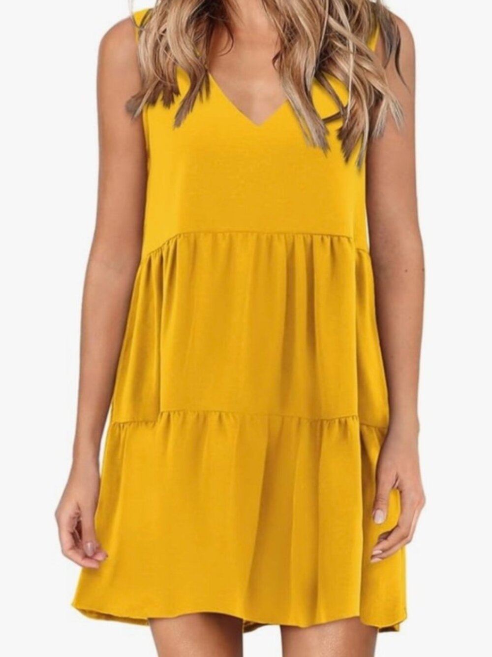 Shein Women's Summer Tunic Dress Swing Shift V-neck Sleeveless Yellow Size L